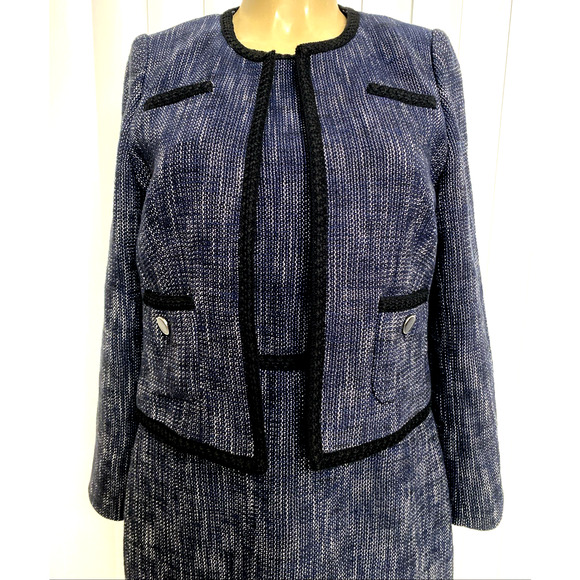 HOBBS Natalie Dress Sleeveless Tweed Navy Blue Jacket Blazer Set Suit Sheath M - Picture 2 of 12